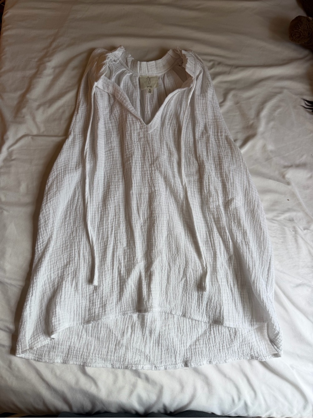 Joie white gauze cotton ruffle collar tie neck lagenlook coastal tunic tank top - Picture 3 of 9